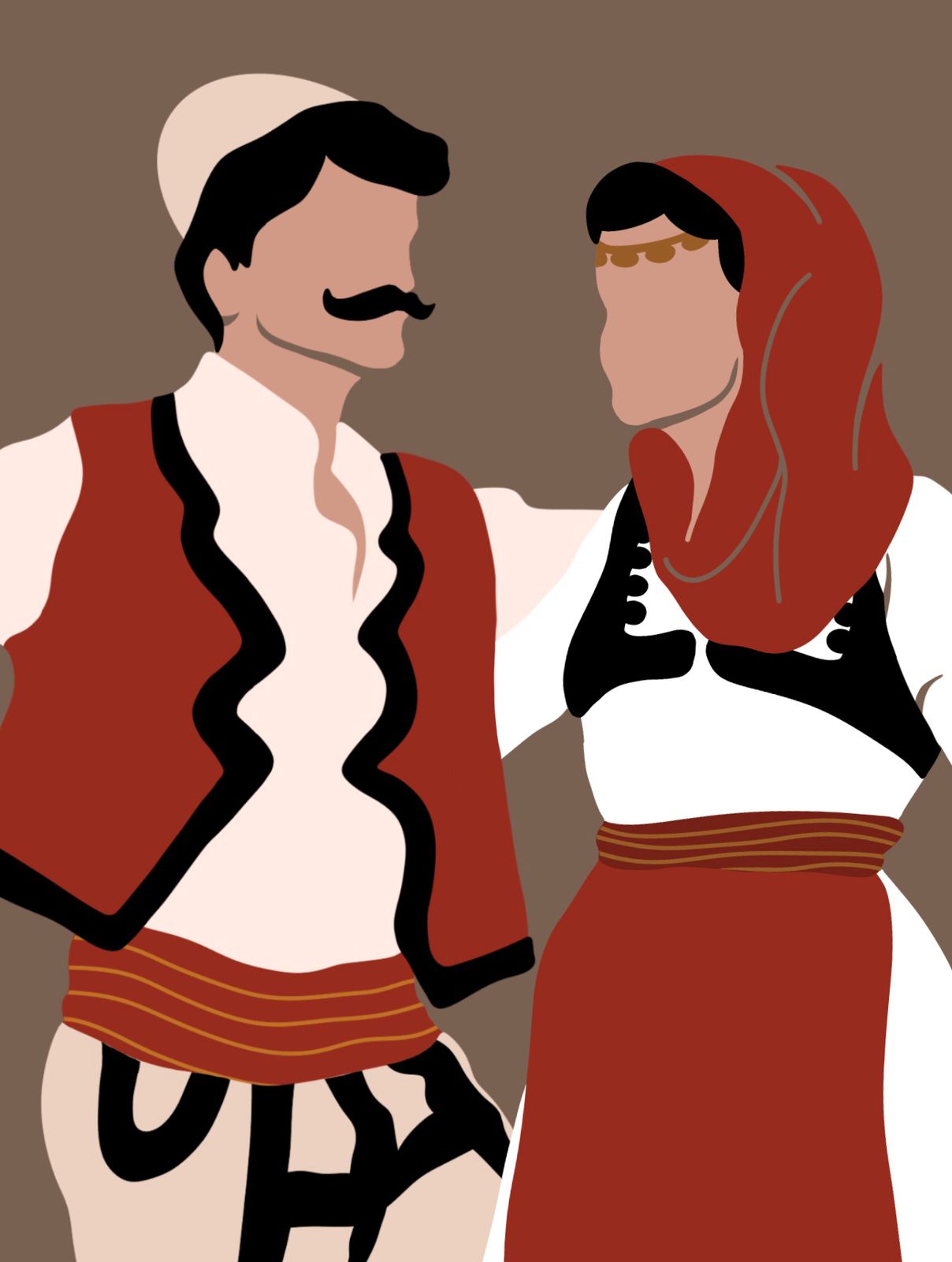 Traditional Albanian couple in folk costumes